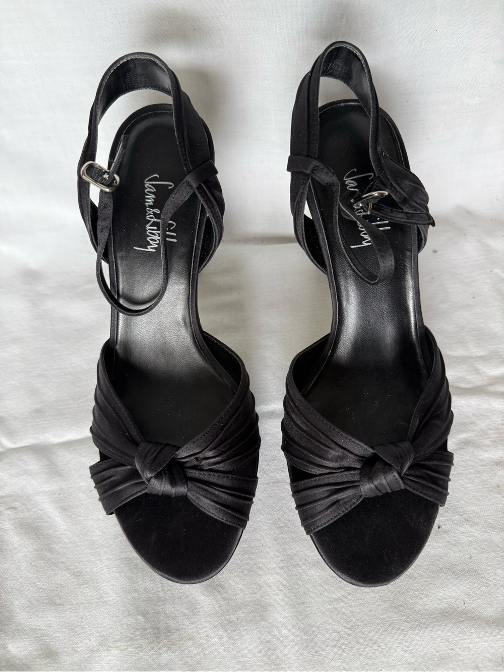 Vintage Sam & Libby Black Satin Knotted Sandals Heels - Size 7 (Pristine!)